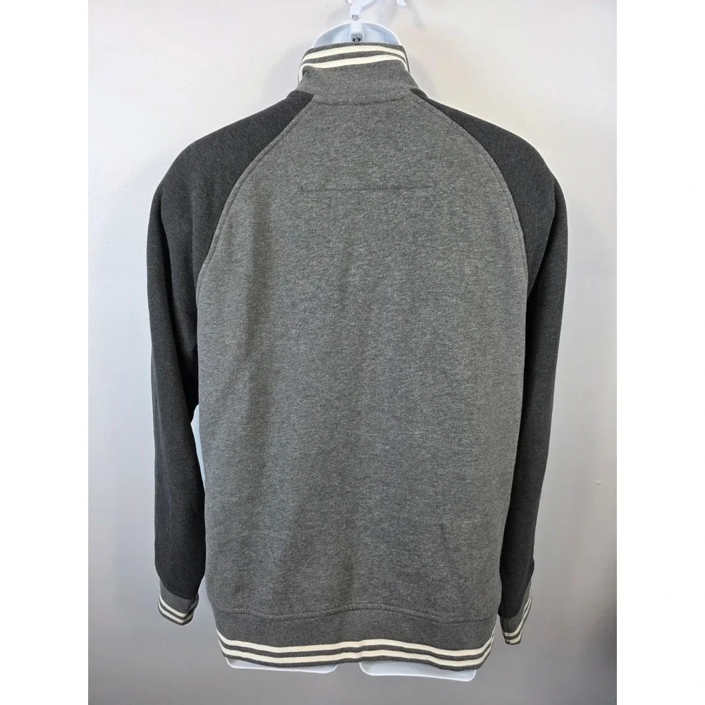 Lands End Serious Sweats Mens Large Grey Full Zip Track Jacket Mock Neck Striped - Picture 7 of 9